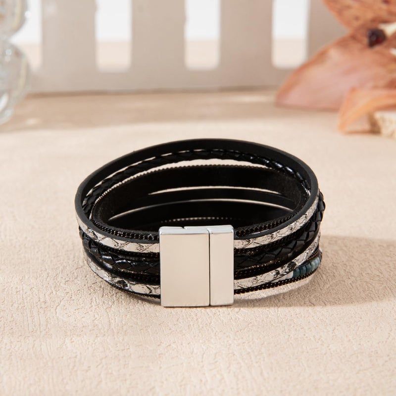 Rantanto Braid Leather Wrap Bracelet Trendy Stackable Crystal Cuff Boho Gold Heart Bracelet Jewelry Gift For Women - Image 5